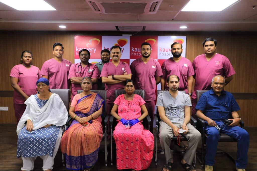 Dr Srinivas Rajagopala and Dr Ram Duvuru with Heart and Lung Transplant team and transplant survivors